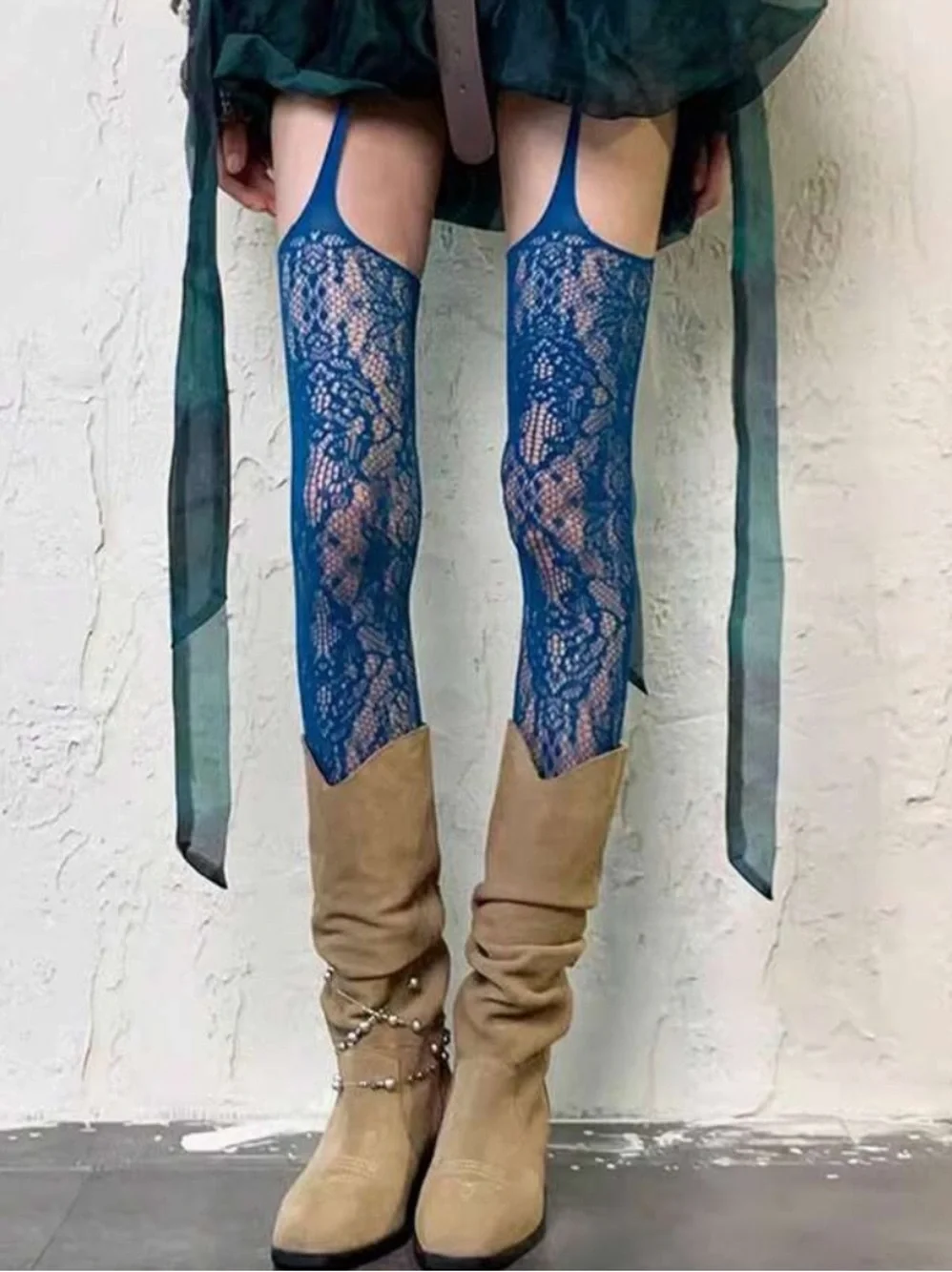 Blue Lace Garter Stockings - Women Accessories